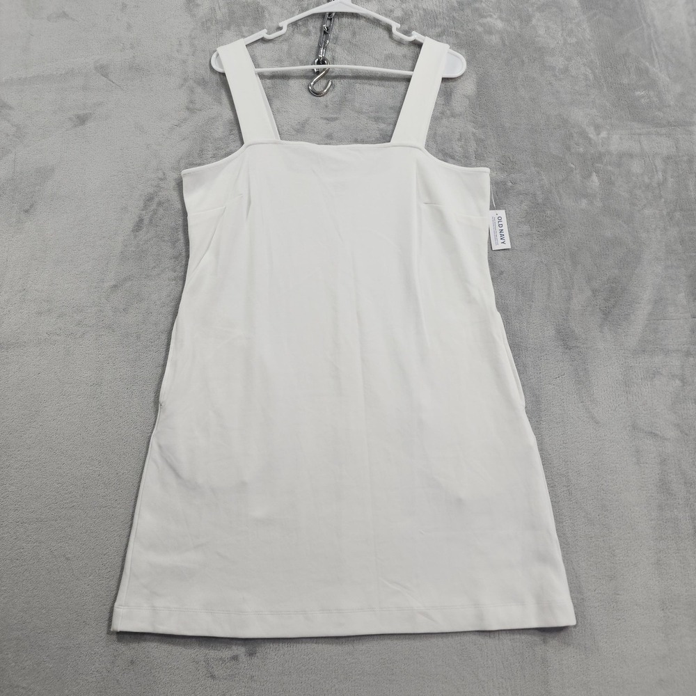 NEW Old Navy Dress Womens L White Sheath Mini Square Neck Pockets Jersey Casual